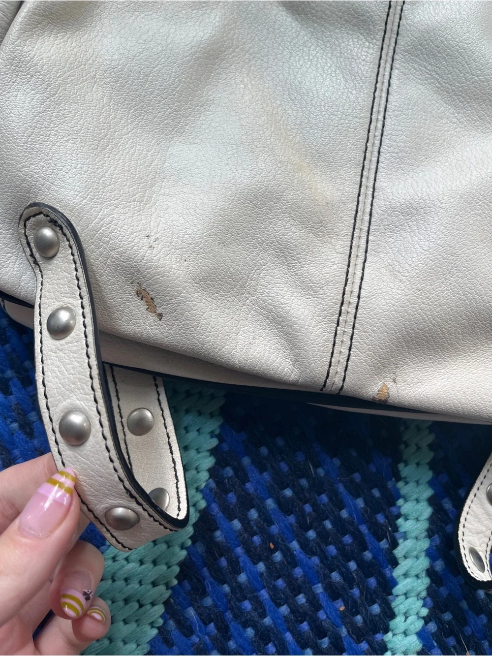 Hype White Leather Buckle Accent Satchel